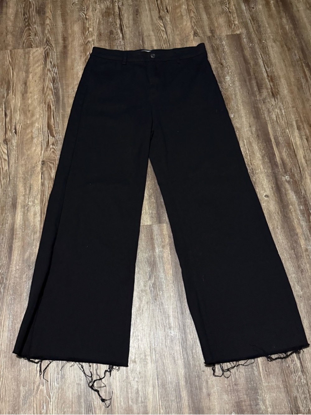 Anniewear Wide Leg Baggy Jeans Women's XL Black High Rise Frayed Hem Relaxed Fit